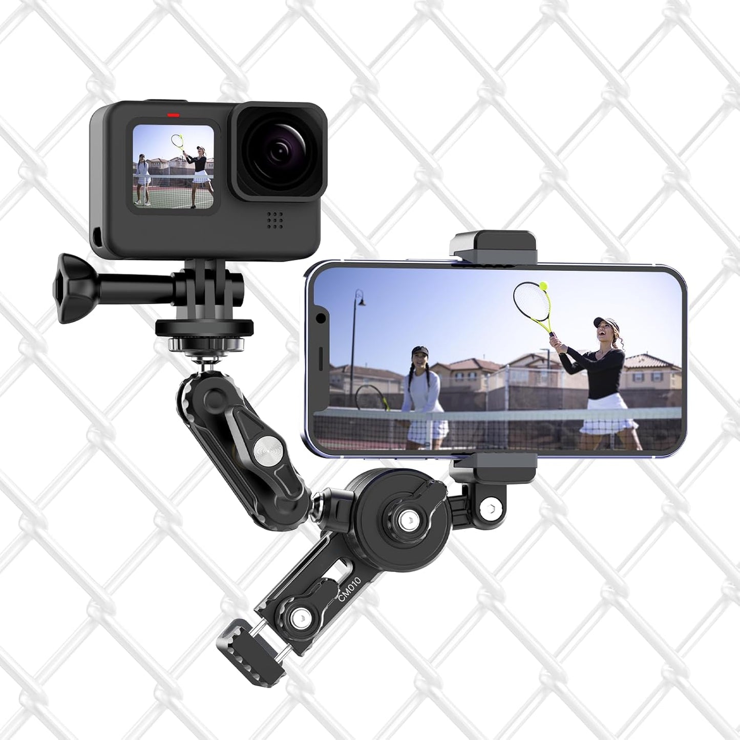 jusmo CM010 Cell Phone Fence Mount Game Changer Mounting Kit for GoPro, iPhone, AKASO, DJI Osmo Action, Insta360, Mevo Start for Recording Baseball Softball Tennis Gamechanger Streaming Kit