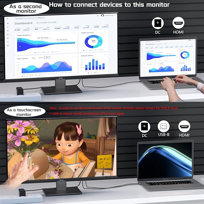 27 Inch Touch Screen Monitor 2K 240Hz QHD 2560x1440 IPS Computer Monitor, HDMI & Type C & USB & DisplayPorts, 10-Point Multi Touch PC Display for Business & Gaming, Frameless, 240Hz, VESA