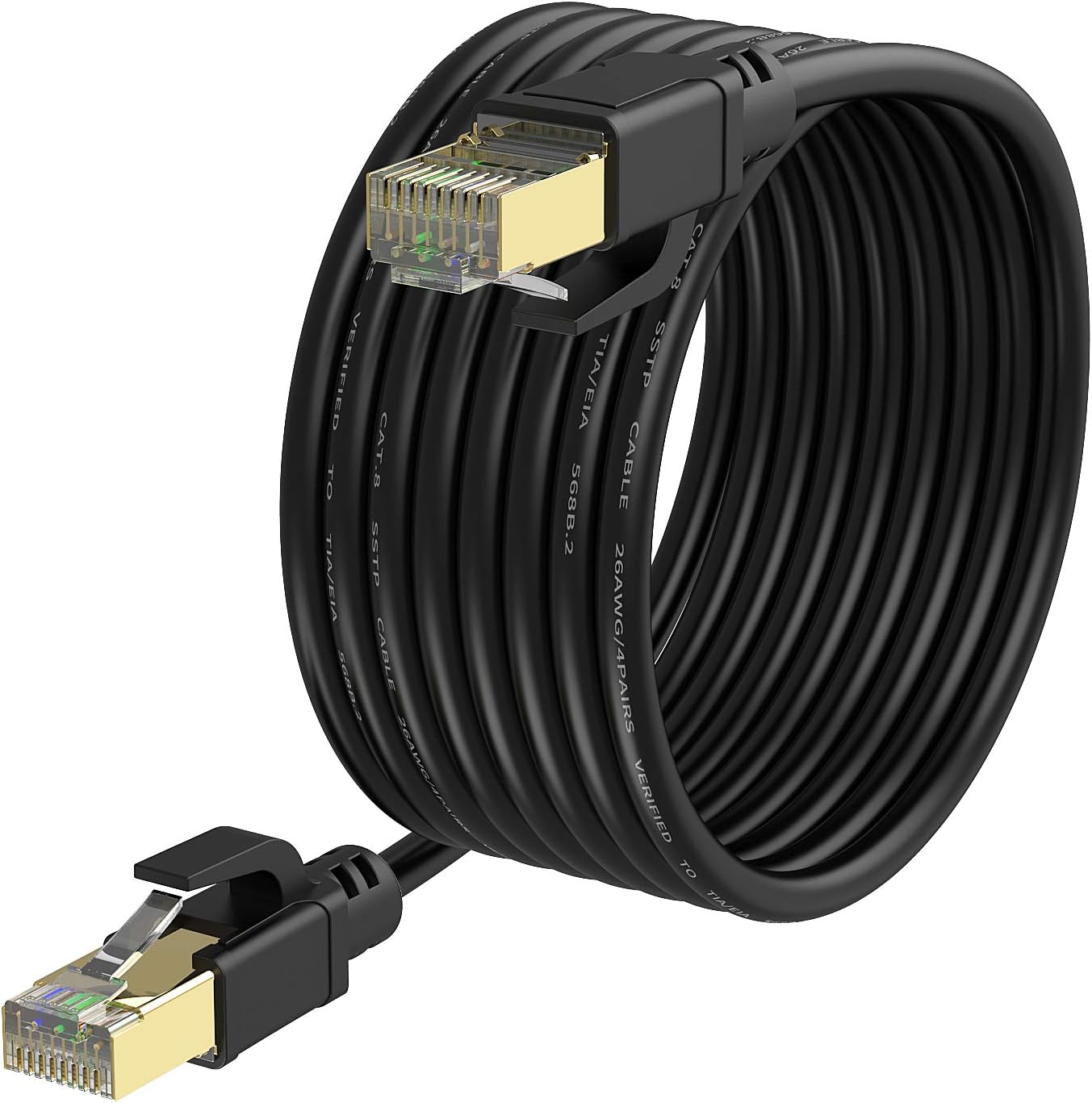 YixHG CAT 8 Ethernet Cable 100 ft, Internet Network Cord, 40Gbps 2000Mhz LAN Wires, High Speed SSTP LAN Cables with Gold Plated RJ45 Connector for Router, Modem, Gaming, Xbox (100 ft)