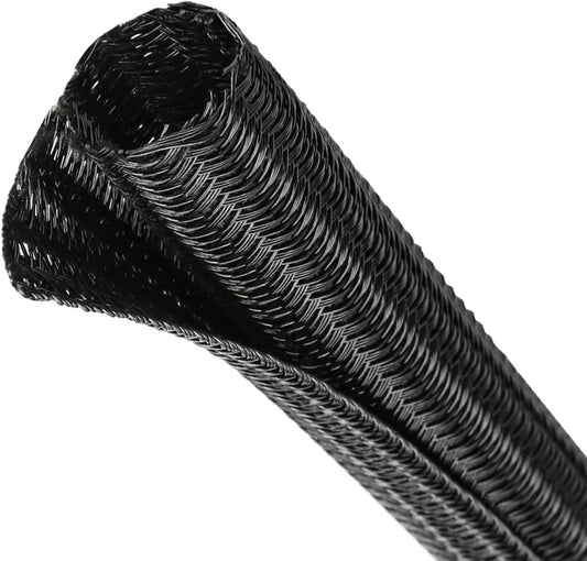 Split Wire Loom Tubing, Cable Protector Sleeve, Braided Cable Management for TV/Computer/Home Theater/Engine Bay, Cord Protectors from Pets No Chew (Black, 1"-25ft)