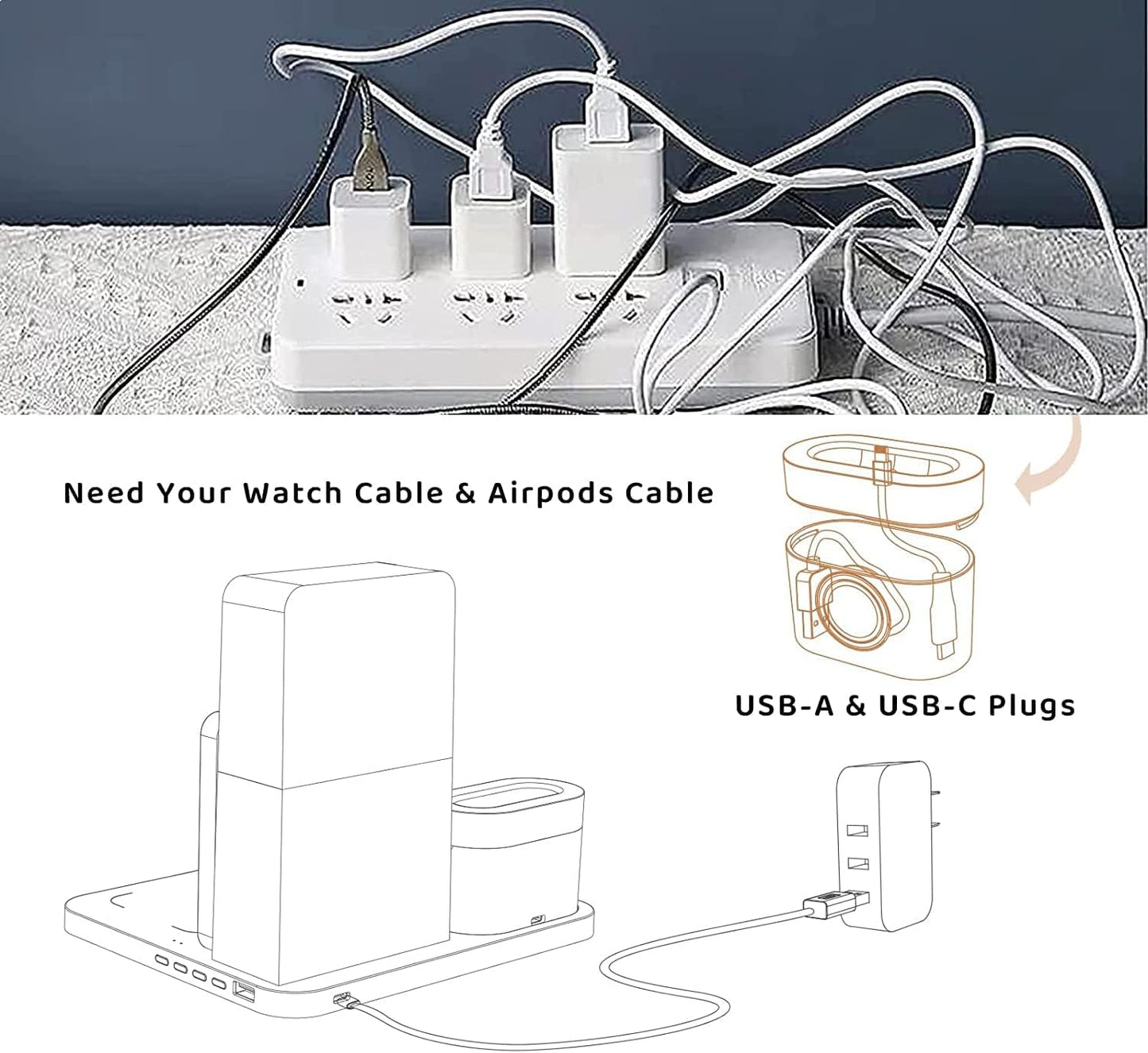 Wireless Charging Station, 3 in 1 Charging Station, Alarm Clock with Wireless Charger, Night Light, iPhone 12/13/14/15/16 Pro/13 Mini/13 Pro Max/12 pro, AirPods