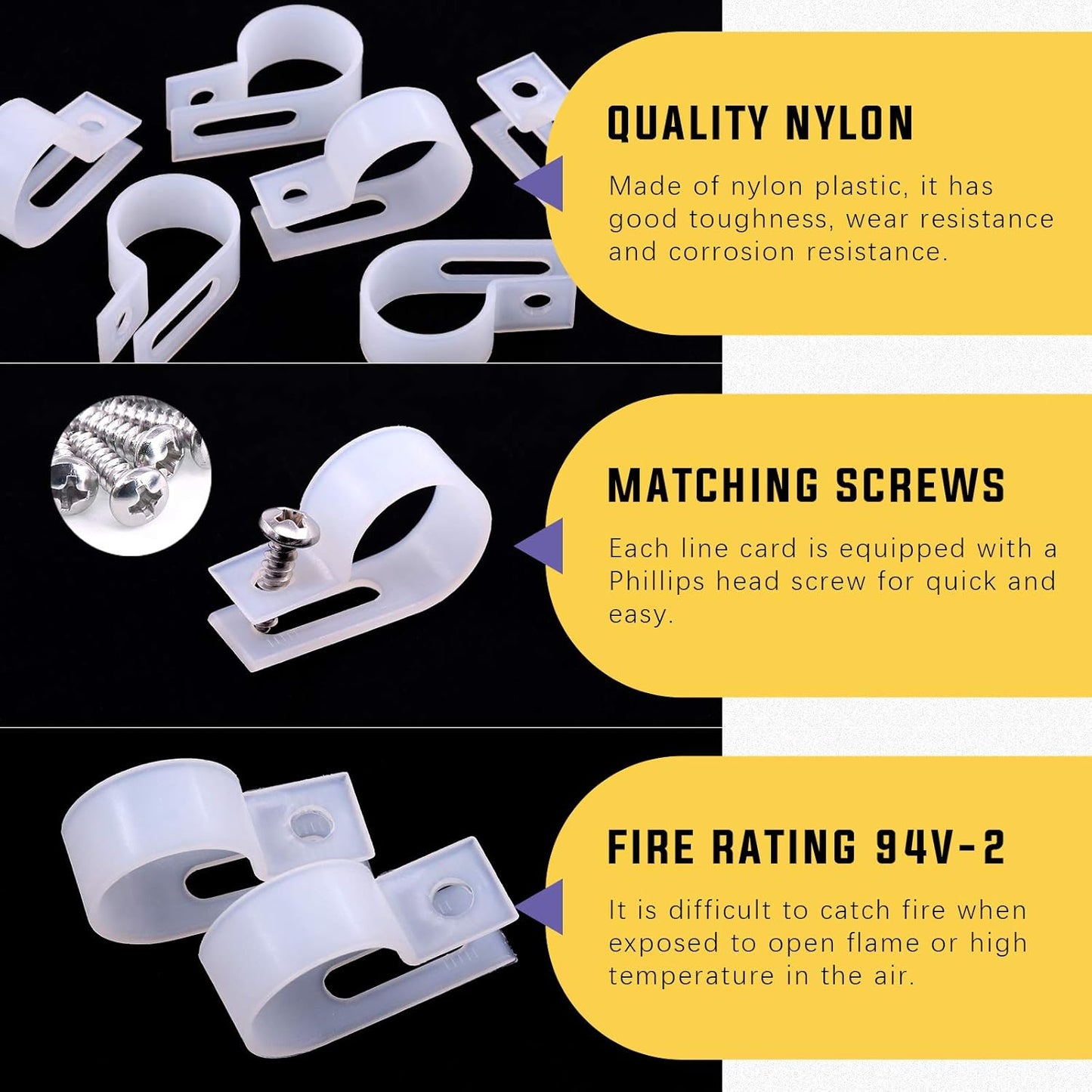 Swpeet 120 Pack White 3/4 Inch Nylon Plastic R-Type Cable Clips Clamp Kit, Nylon Screw Mounting Cord Fastener Clips with 120 Pack Screws for Wire Management (3/4 Inch, White)