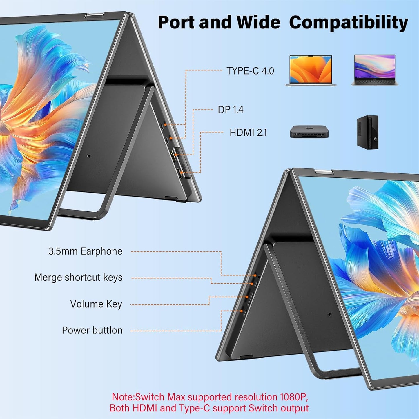 InnoView 23.8" Dual Portable Monitor 100% sRGB 3840x2160P 4K 315°Adjustable Dual Stacked Foldable Monitor Built-in Speakers Screen Extender with HDMI/USB-C/DP for Laptop Windows Mac
