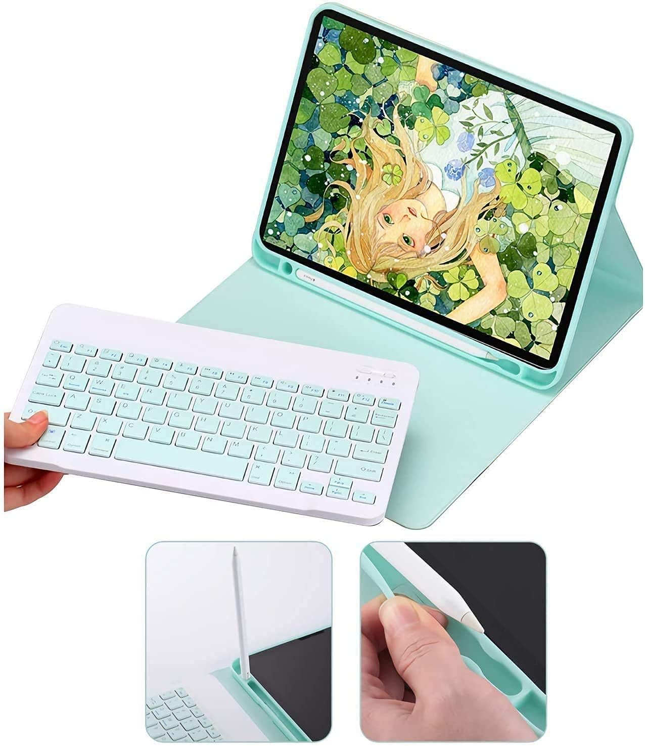 AnMengXinLing Keyboard Case for iPad mini 5 with Mouse, Detachable Wireless Bluetooth Keyboard Pencil Holder Slim Leather Smart Cover for iPad mini 5th Gen 2019, Purple
