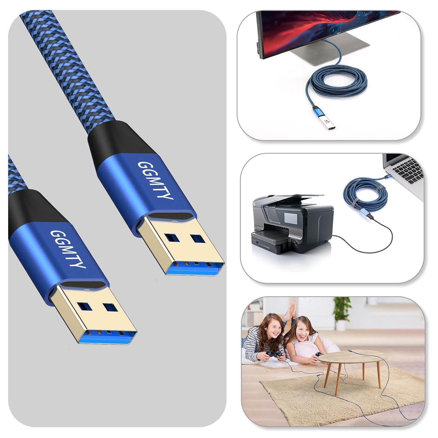 USB to USB Cable 20FT,Durable Braidedfor USB 3.0 Male to Male Type A to Type A Cable Data Transfer Compatible with Hard Drive, Laptop, DVD Player, TV, USB 3.0 Hub, Monitor, Camera, Set Up Box and More