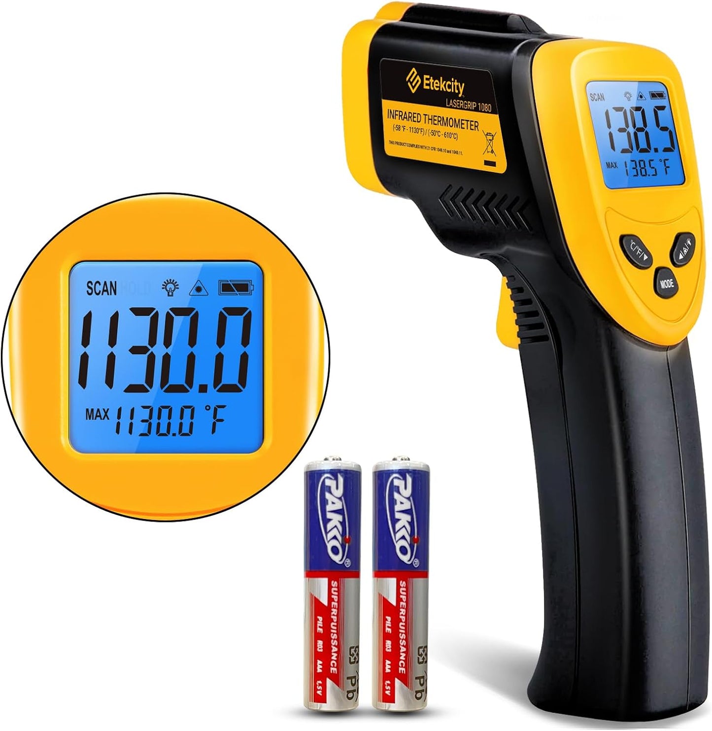 Etekcity Infrared Thermometer Temperature Gun 1080, -58°F to 1130°F for Meat Food Pizza Oven Griddle Accessories, Heat Gun for Cooking, Kitchen, Fridge, Reptile,BBQ