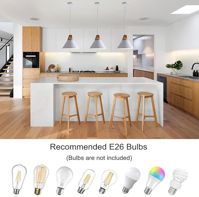 Modern Pendant Lights Kitchen Island,Solid Wood Matte White Ceiling Hanging Lamp,Pendant Lighting for Dining Room Coffee Bar (White-3 Pack)