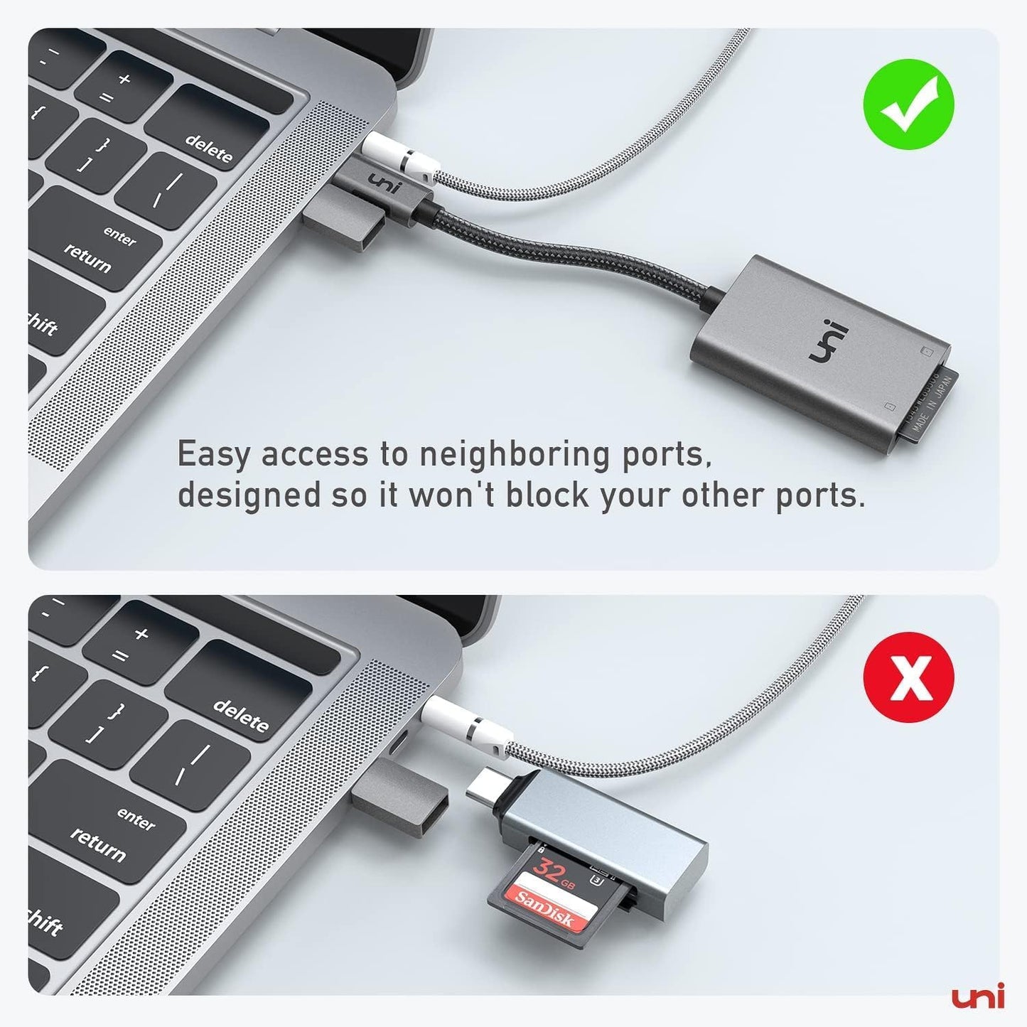 uni USB C SD Card Reader, Sturdy Micro SD Card Adapter (Durable Nylon, No Block), High-Speed USB Type C Camera Memory Card Reader OTG Compatible with Android Galaxy S24, USB-C Tablet, MacBook Pro/Air