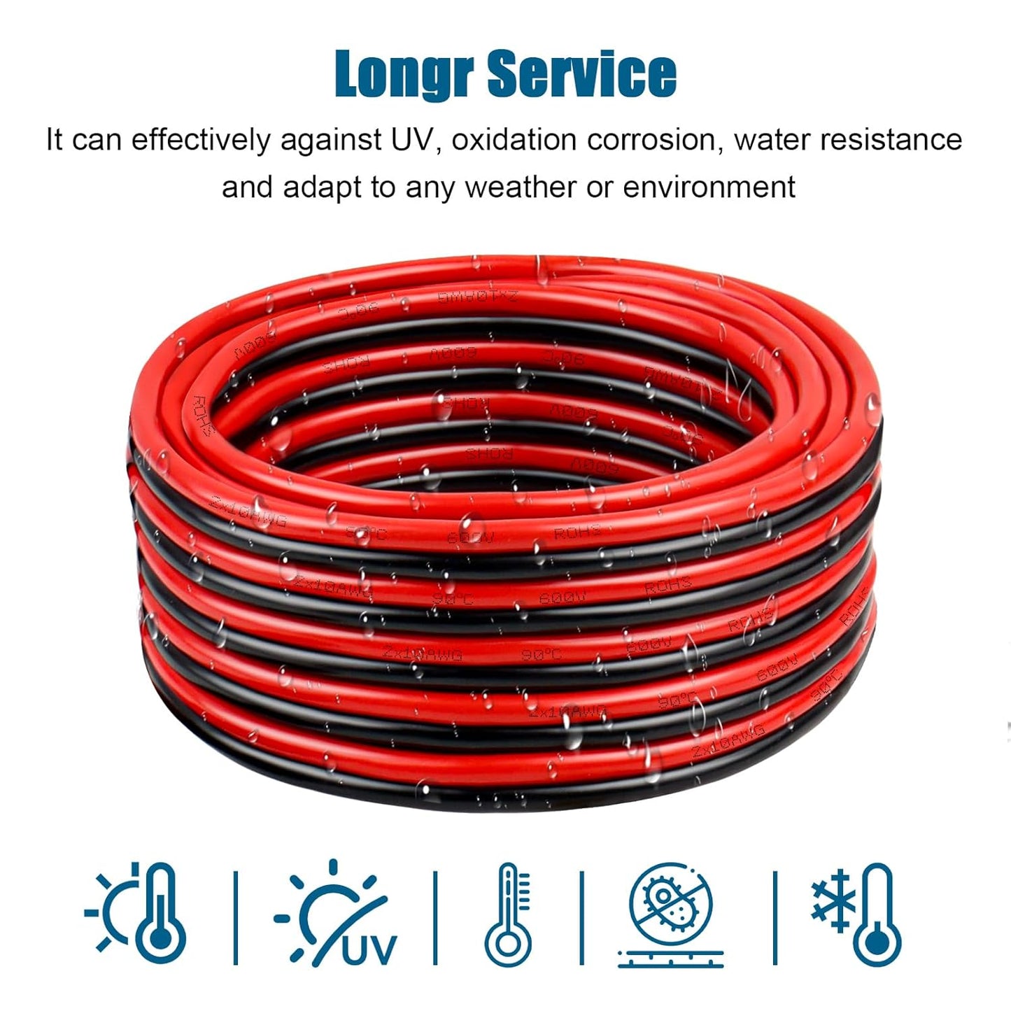 10 Gauge Wire 2 Conductors Copper Wire, 10 AWG Battery Cable Oxygen Free Copper Wire for Solar Panel, Automotive, Trailer, RV and Speaker (10 Gauge 10FT)
