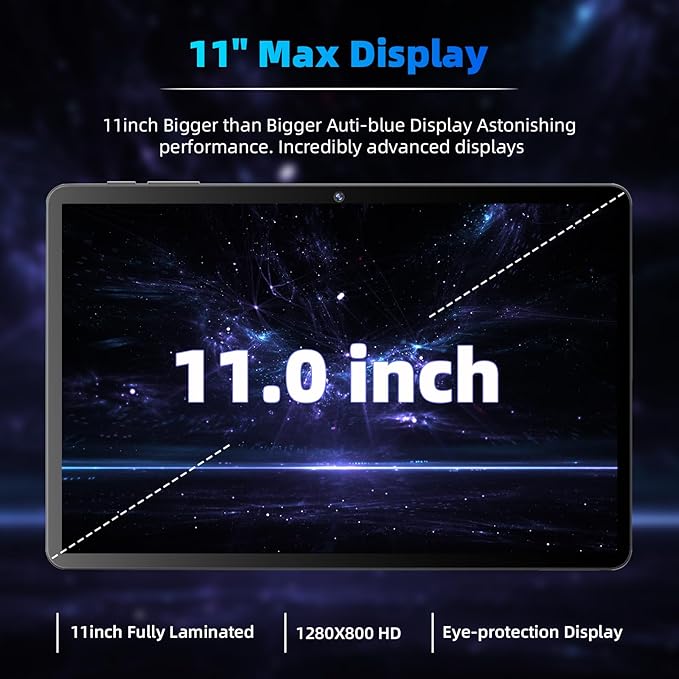 2025 Android 15 Tablet 11inch, Face Unlock, 18W Fast Charging, 12GB+128GB+1TB Expand, Octa-core CPU, 8000mAh Large Battery, WiFi6, Touchscreen Display, Widevine L1 Tableta, Black
