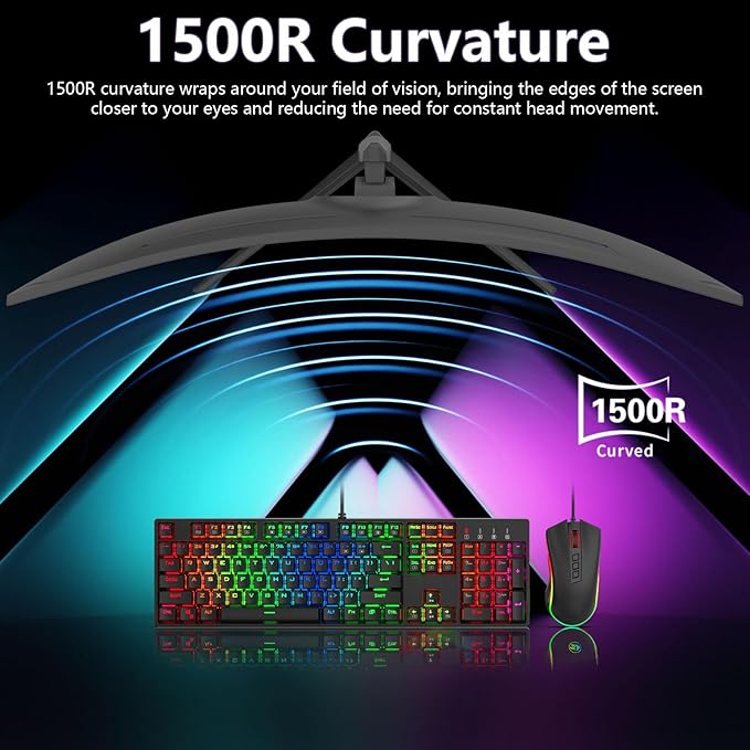 49 Inch Curved Ultrawide Gaming Monitor, 5K Computer Monitor(5210x1440P), 165Hz, 1500R HDR10, 32:9, AMD FreeSync, 125% sRGB, Built-in Speakers, HDMI/DP VESA100*100mm