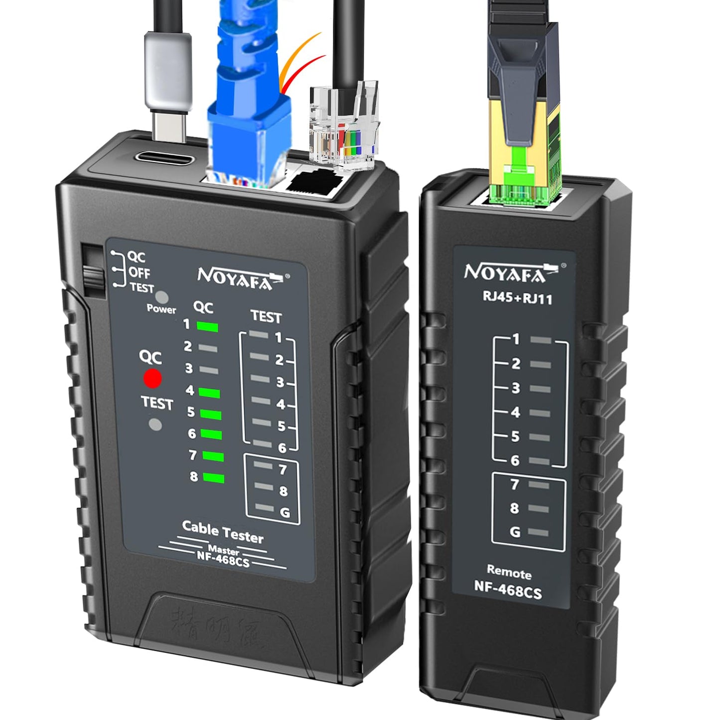NOYAFA Network Cable Tester for RJ45, RJ11, RJ12 /Cat5, Cat5e, Cat6, Cat6a, Cat7, Phone Line Cat3, Ethernet Tester, LAN Cable Test Tool (Black)