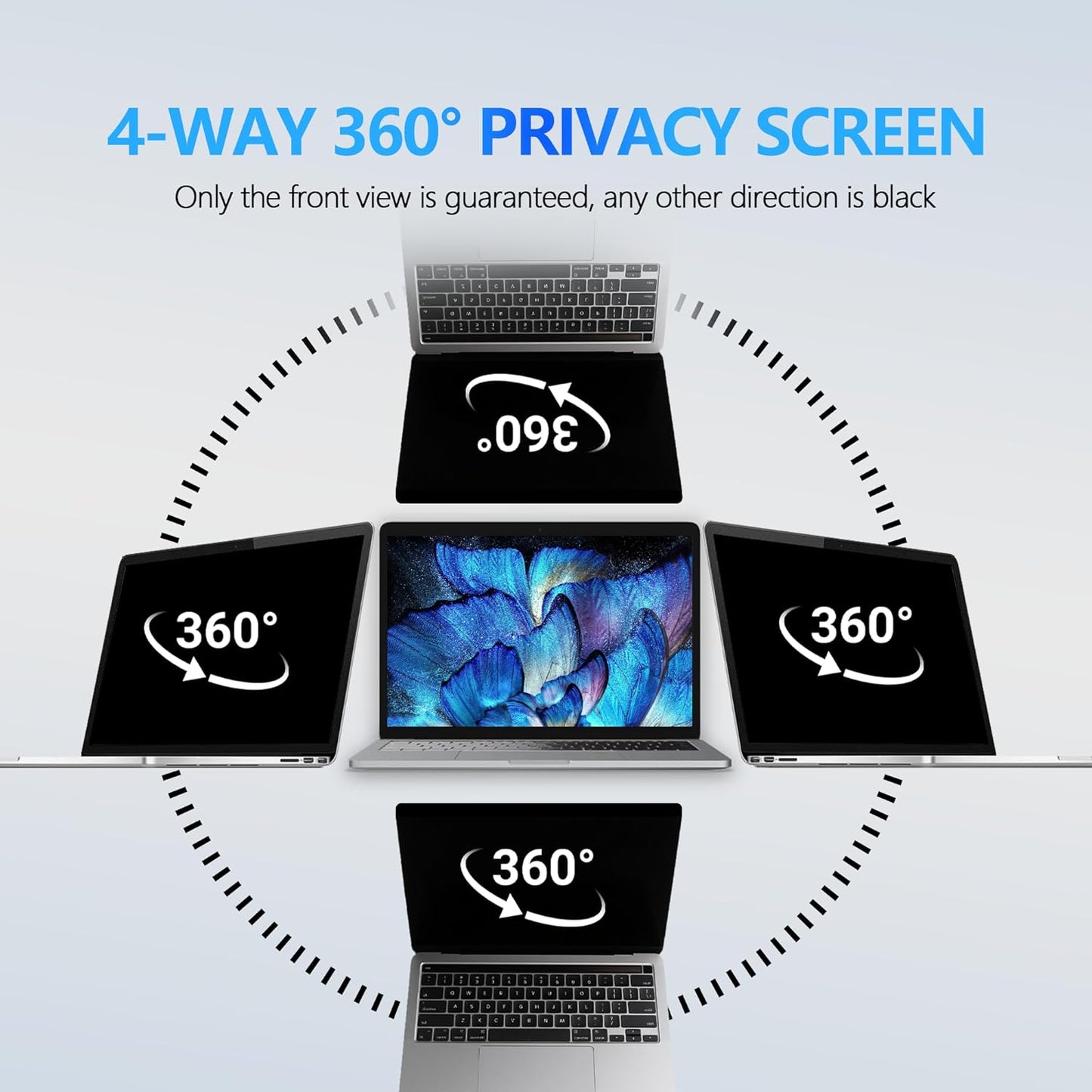4-Way Laptop Privacy Screen Shield 15.6 Inch, Removable 16:9 Aspect 360° Privacy Filter Screen Protector for 15.6 Inch Laptop Computer, Anti Glare Blue Light Slide Mount Tabs Cover for Generic Laptop