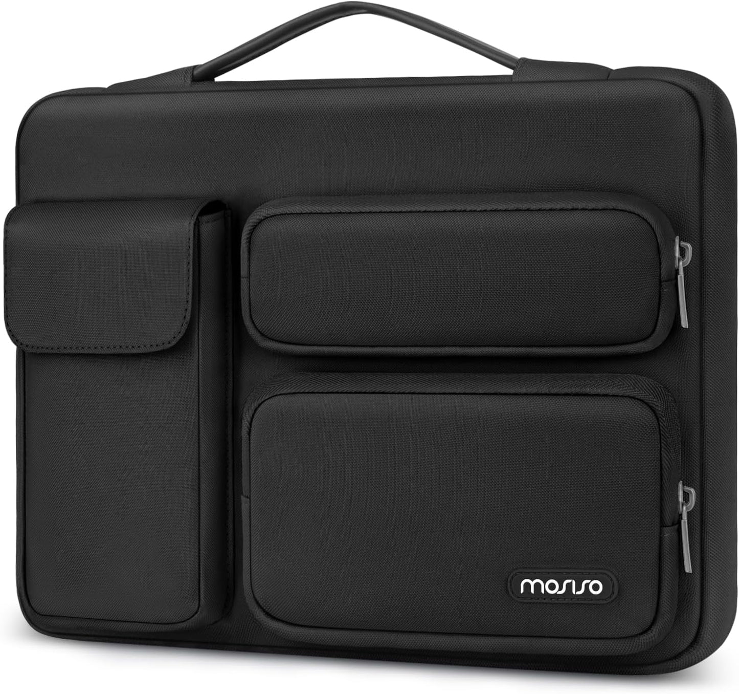 MOSISO 360 Protective Laptop Case 14 inch, Laptop Sleeve Compatible with HP Lenovo Dell ASUS Acer, HP Stream, Dell Latitude, Lenovo IdeaPad, Side Open Bag with 2 Raised&1 Flapover Pockets, Black