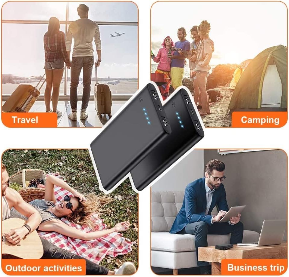 AONIMI [2 Pack] Portable Charger Power Bank 10000mAh,Ultra Slim Portable Phone Charger with Dual USB Outputs,Backup External Battery Pack Compatible with iPhone 15/14/13/12,Samsung etc-Black+Black