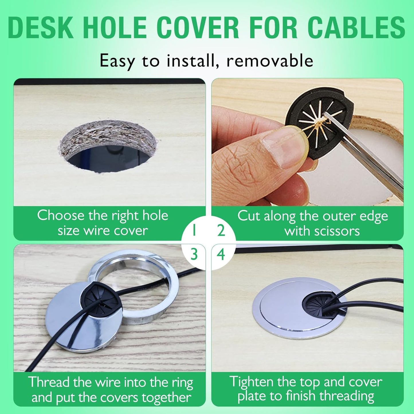 1 Pcs Desk Grommet 2-3/8" / 60 mm, Desk Cord Hole Cover, Cable Grommet Metal Zinc Alloy Materilal, Desk Hole Grommet for Home & Office Pc, Detachable Cable Cord Organizer-Flat Black