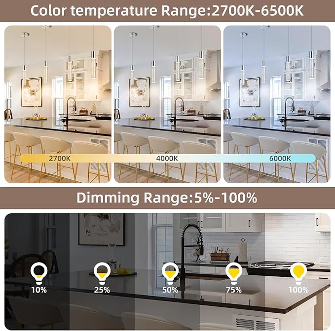 Pendant Lights Kitchen Island, 2700-6000K Modern Kitchen Island Lights,Brushed Nickel Dimmable Hanging Light Fixtures with Crystal Bubble, 12W LED Hanging Light for Dining Room, (1Pack)