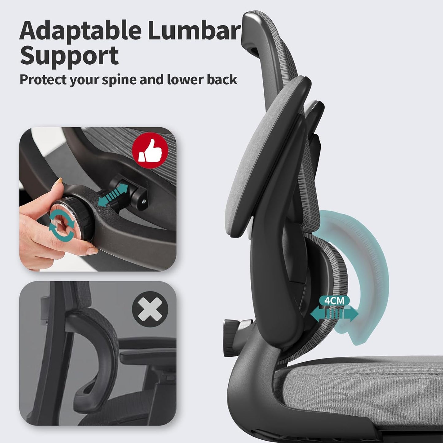TRALT Office Chair - Ergonomic Desk Chair with Adjustable Lumbar Support, Mesh Computer Chair, Executive Chair for Home Office Comfortable Lumbar Support (Fog Gray)