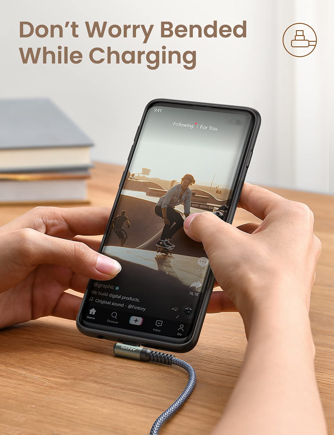 AINOPE USB Type C Cable [2-Pack, 1.6ft] 3.1A Type C Charger Fast Charging Right Angle, Durable Nylon Braided USB C Cable, Smartphone