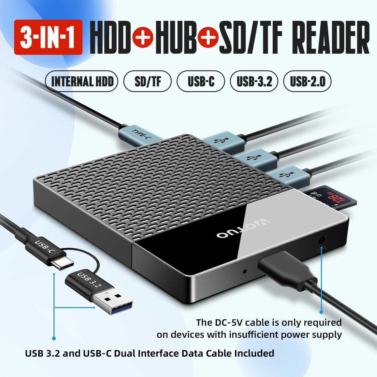 2TB Docking Station External Hard Drive Storage, USB-C Hub + HDD 7-in-1, USB 3.0, SD/TF Card, HDD for Windows, Mac, Android, TV, Phone, Laptop, Desktop, PC