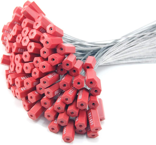 1000 Red Steel Cable Seals Metal Security Seals Tamper Resistant Seals Numbered Security Tags Safety Shipping Tags - Ties Self-Locking Padlocks for Containers Truck Trailer Tractor Cargo ISO 17712