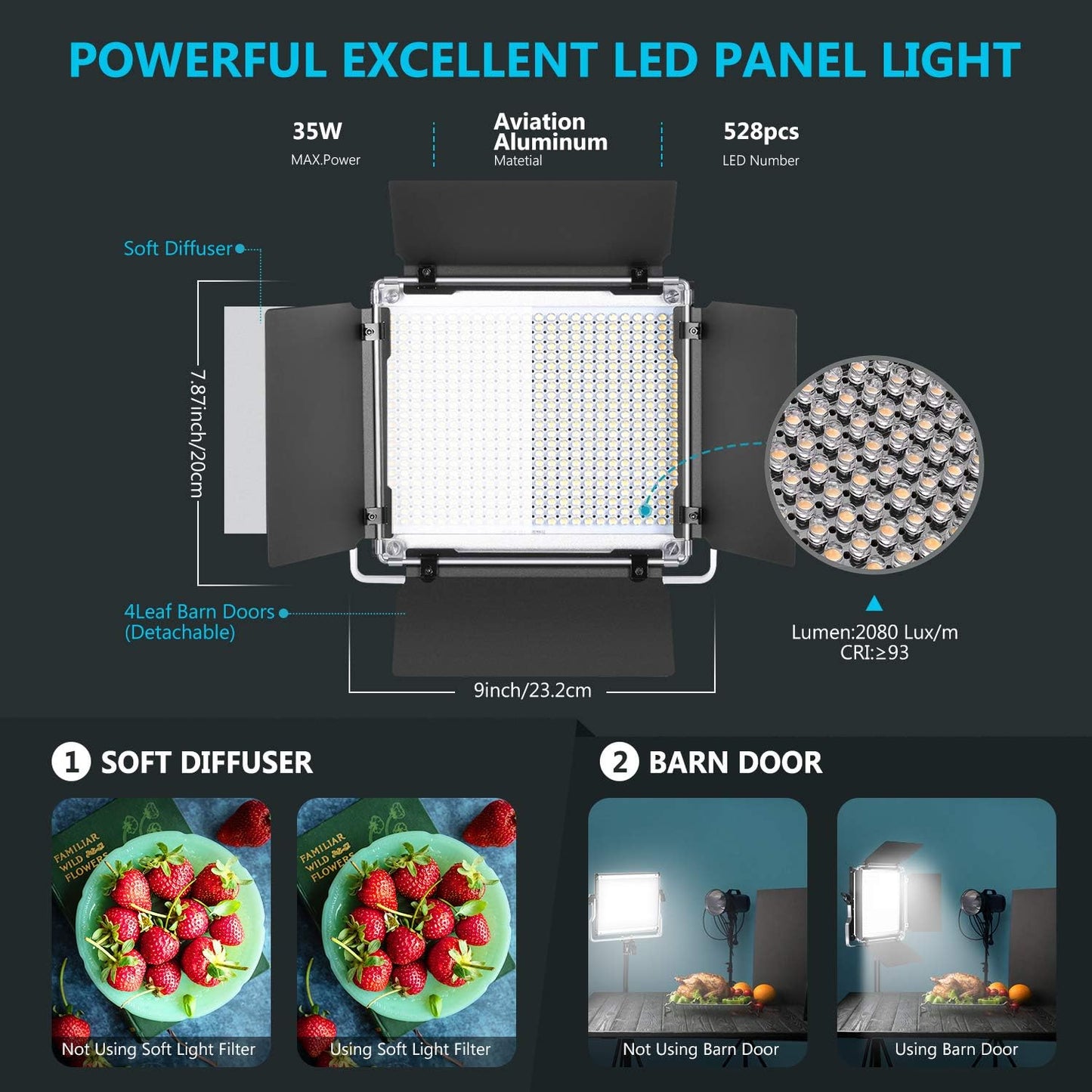 Neewer 2-Pack 530 LED Video Lighting Kit with APP Control, Dimmable Bi-Color 3200K~5600K Video Light with U Bracket, Barndoor, Stand and Bag for Photography/YouTube/Live Streaming/Zoom Meeting