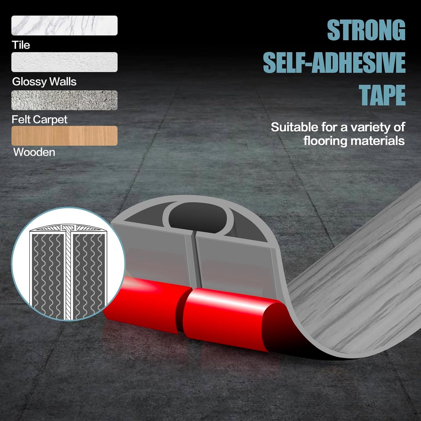 Floor Cord Cover Self Adhesive Cord Hider,10FT Cable Management, Extension Strip Protector for Wires, Prevent Cable Trips for Offices, Gyms, Exhibitions Cavity:0.3"(W) x 0.28"(H) Gray Wood