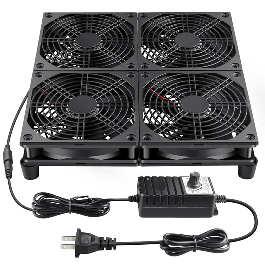 Wathai 120mm x 4 Router TV Box Fan 110v - 240v Big Airflow with Speed Control for DIY Gaming Consoles, Amplifiers, Xbox, Laptop Stand, Mining Machines Devices Cooling