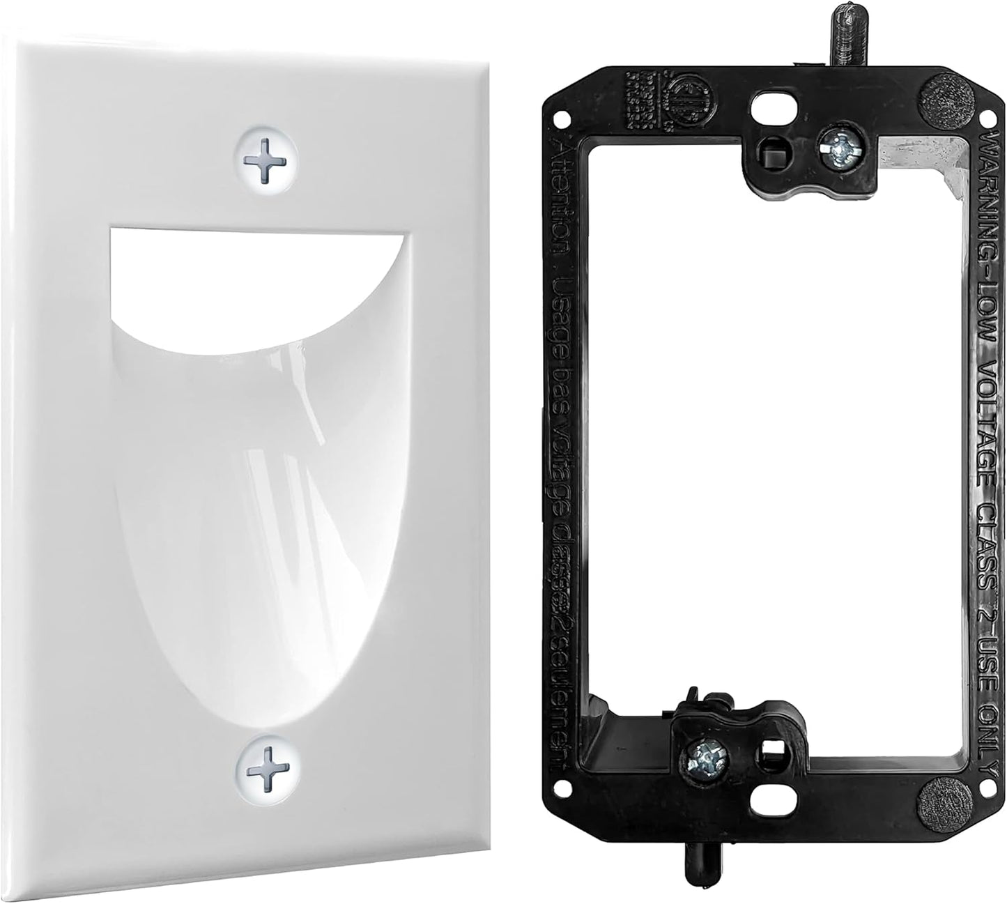 BestMounts - 1 Pack In Wall Cable Management Kit - Recessed Wall Plate Cable Pass Through Pair with Single Gang Low Voltage Mounting Bracket - TV Cord Hider for Wall Mounted TV ETL Listed