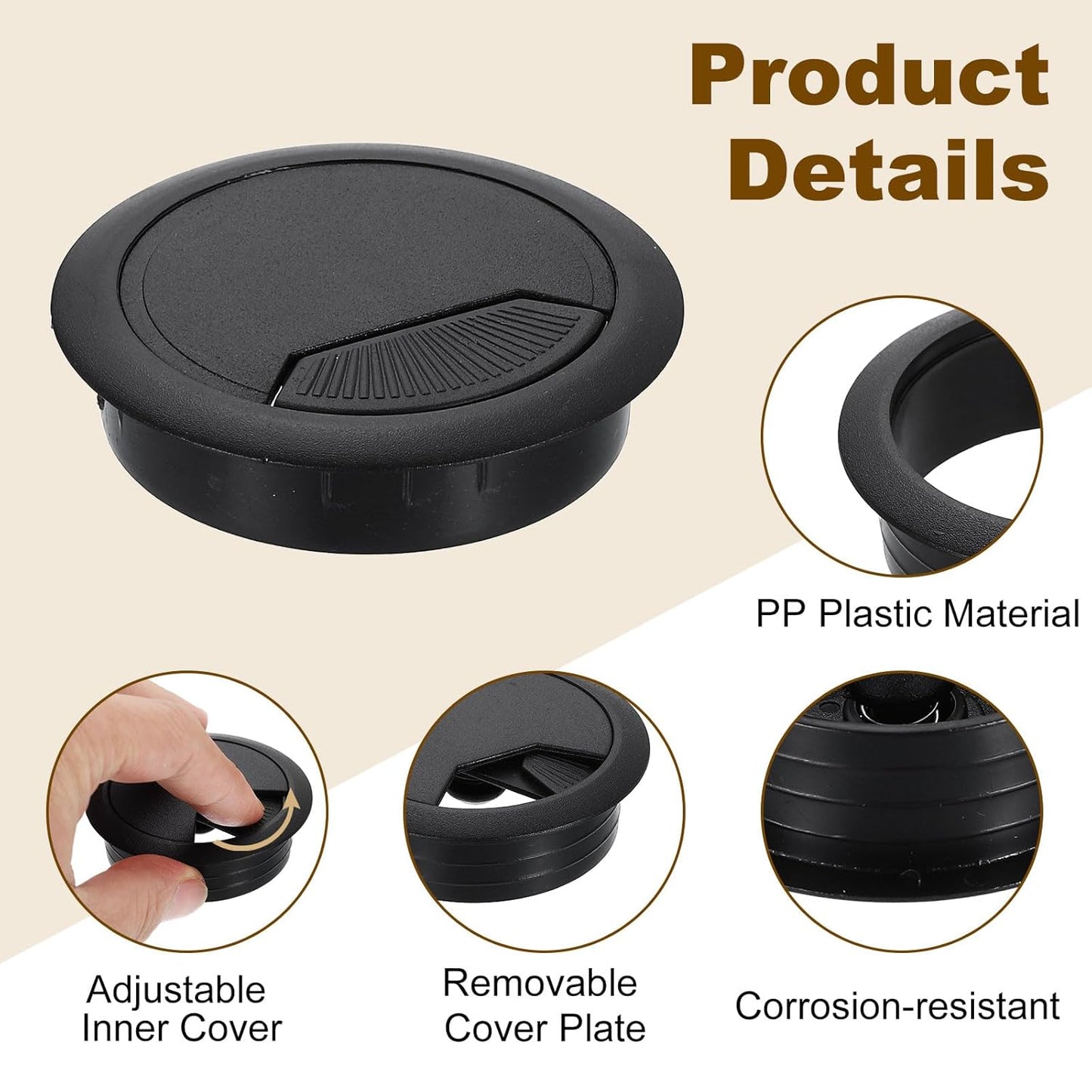 uxcell 8 Pcs 60mm (2.36 Inch) Desk Grommet, Plastic Cable Hole Cover, Wire Cord Cable Organizer for Home Office Computer Desk Cabinet, Black