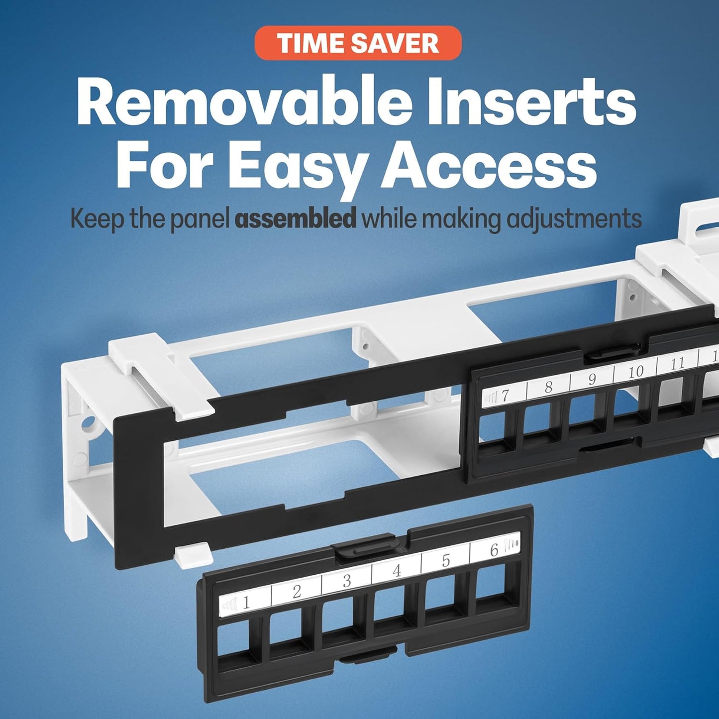 Everest Media 12-Port Keystone Patch Panel (4-Pack) - Removable 6-Port Panels - with 89D Wall Mount Bracket - Vertical/Horizontal Installation - 8 Blank Keystone Jack Inserts Included