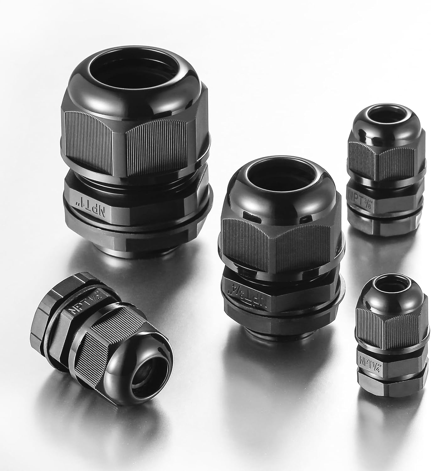 25 PCS 1"(17-25mm) NPT Nylon Cable Gland Joints with Gaskets, IP68 Adjustable Lock Nut Strain Relief Cord Grip Waterproof Cable Glands - UL Listed and RoHS Compliant