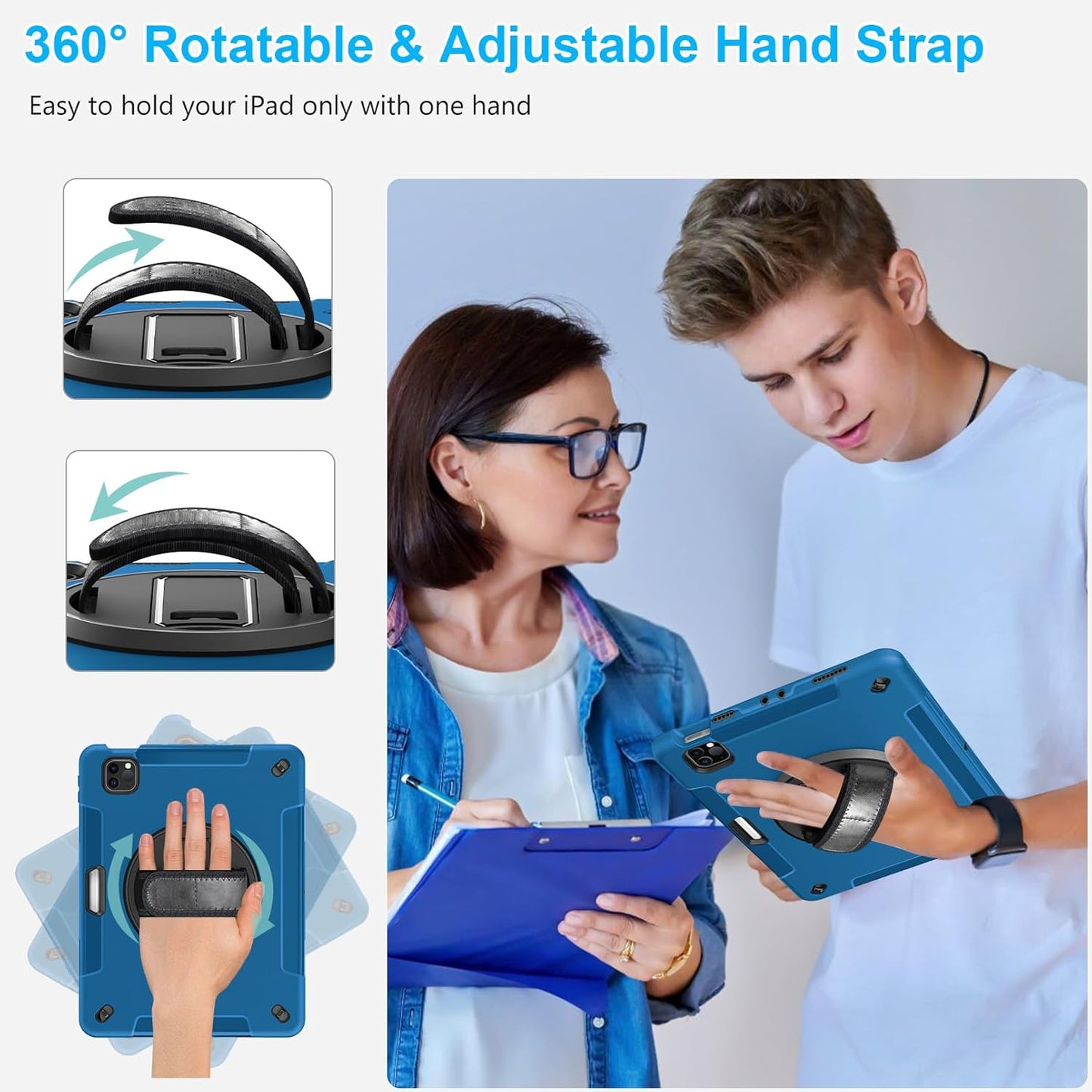 Case for iPad Pro 11 Inch 2022/2021/ 2020/2018: Cover for iPad 11 Inch 4th/ 3rd/ 2nd/ 1st Generation with Screen Protector- Stand- Handle- Shoulder Strap- Pencil Holder Blue