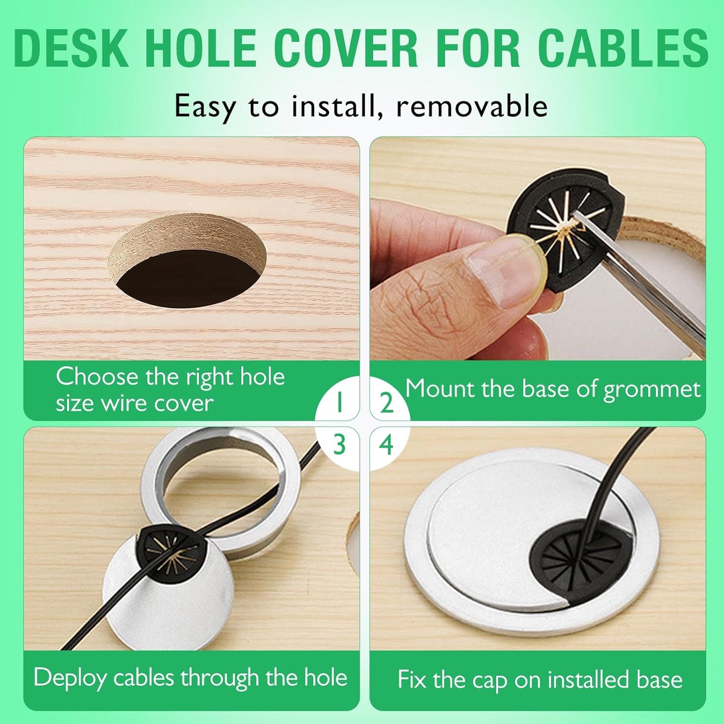 5 Pcs Desk Grommet 2-1/16" / 53 mm, Desk Cord Hole Cover, Cable Grommet ABS Plastic, Desk Hole Grommet for Home & Office Pc, Detachable Cable Cord Organizer-Silver Sand