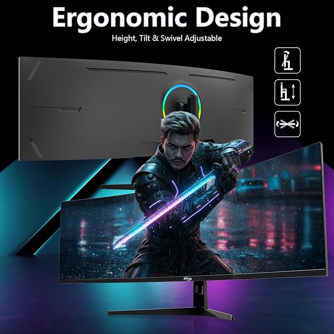 49 Inch Curved Ultrawide Gaming Monitor, 4k Monitor(3840x1080P), 165Hz, 1500R HDR10, 32:9, AMD FreeSync, 125% sRGB, HDMI/DP VESA100*100mm
