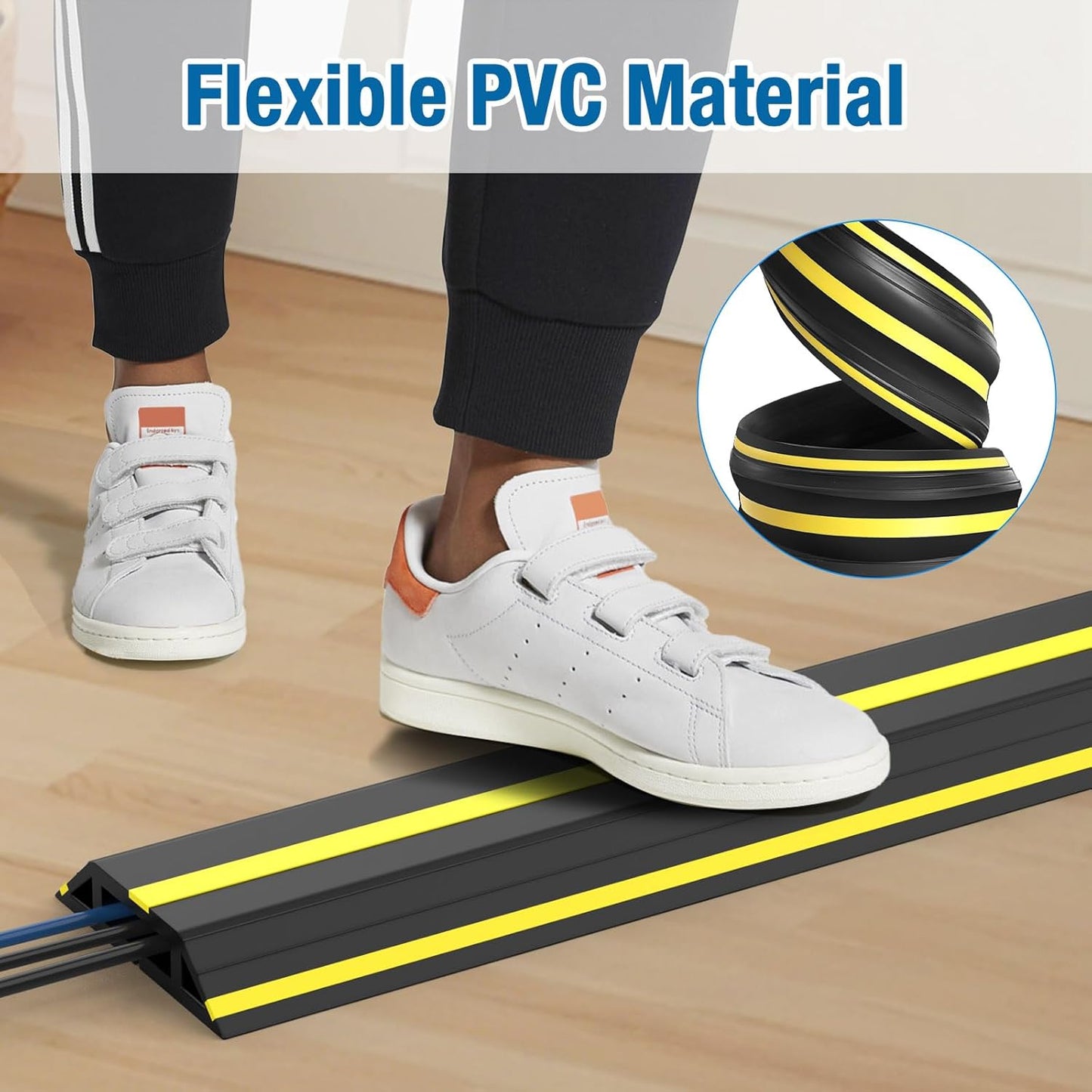 Eapele 6.5ft Cable Protector Cord Cover for Floor, Heavy Duty PVC Duct Easy to Unroll, Prevent Trip Hazard for Home Office or Outdoor Settings