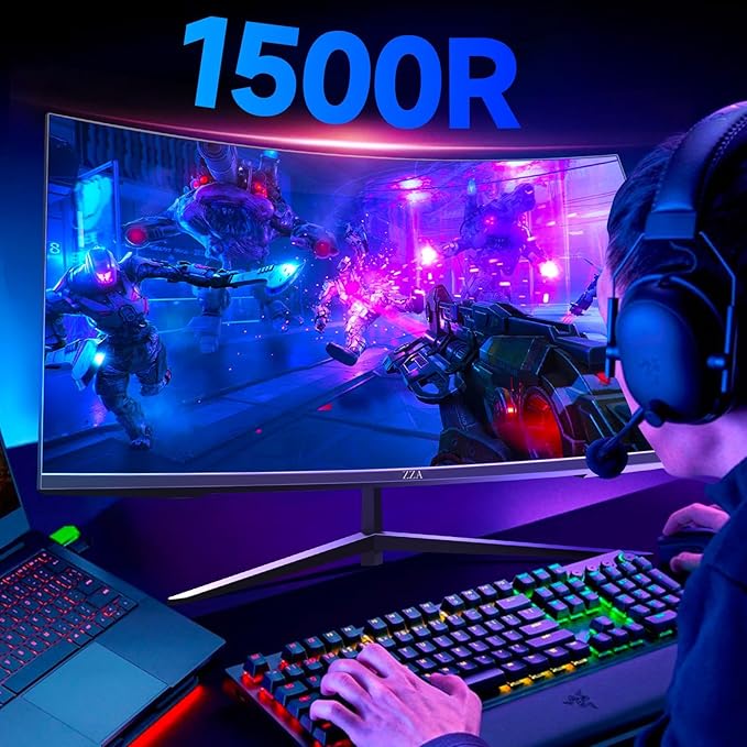 ZZA 27 Inch Curved Gaming Monitor 200Hz|180Hz /144HZ 1ms FHD 1080P Computer Monitor FreeSync|1500R|130% sRGB|HDR|Low Blue Light|HDMI DP Ports|VESA Mount|Metal Stand