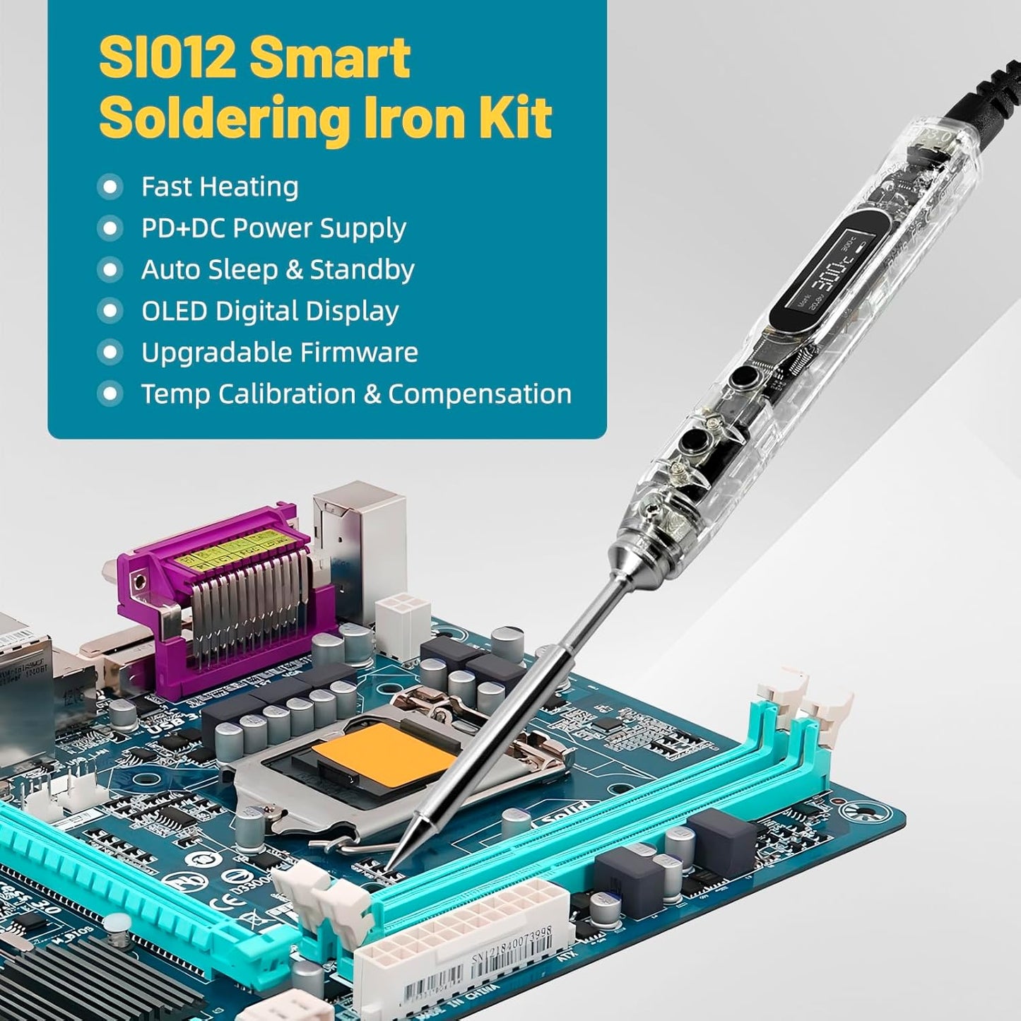 SEQURE SI012 Soldering Iron Kit, 68W Portable Soldering Iron Electric, Fast Heating, DC+PD Power Input, Digital OLED Display, Constant Temperature, Auto Sleep Welding Tool, TS-B2 Soldering Tip, XT60