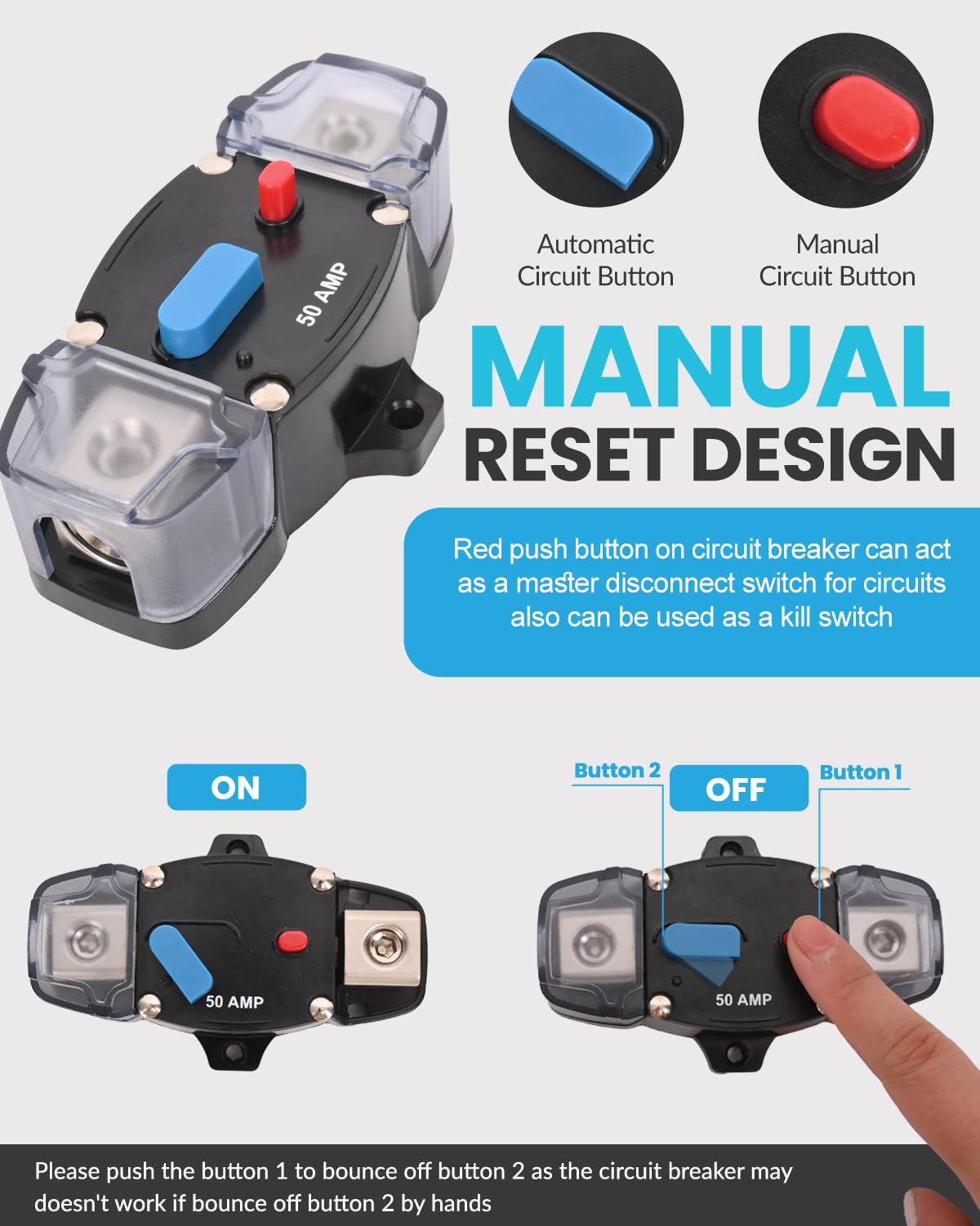 200 Amp Circuit Breaker 12-48 Volt DC 200A Self Recovery Resettable High Amp Circuit Breaker with Manual Reset Button for Automotive RV Marine Boat Car Audio and Amps Protection