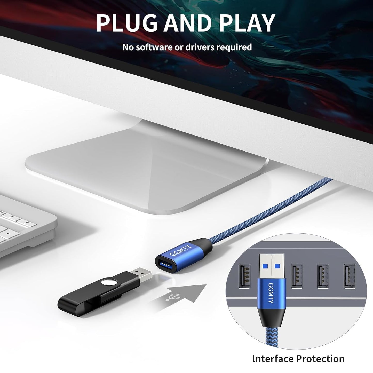 USB 3.0 Extension Cable 1.5 ft(2 Package), Type A Male to Female Extension Cord Durable Braided Material High Data Transfer Compatible with USB Keyboard,Mouse,Flash Drive, Hard Drive,Printer