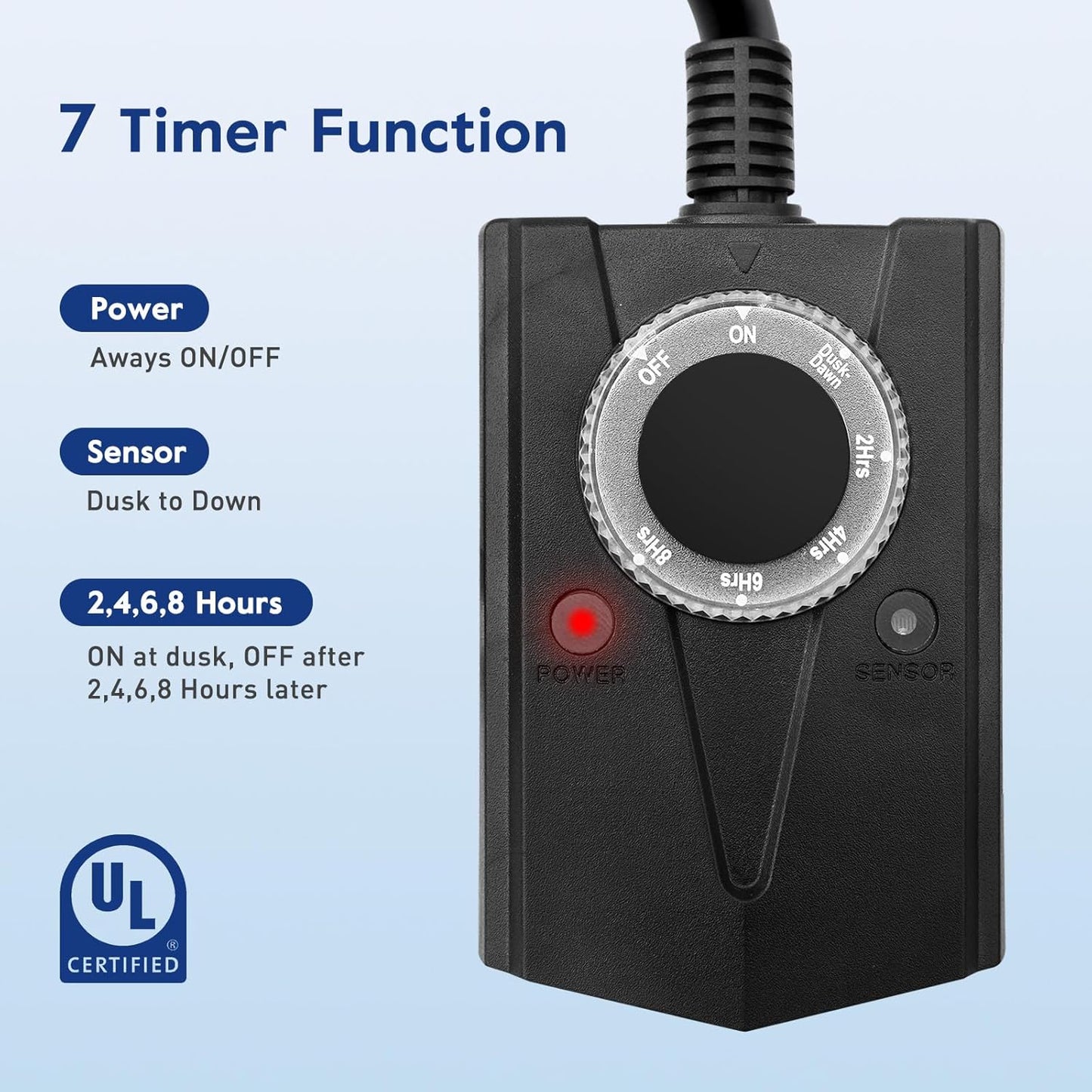 Outdoor Mechanical Light Timer Waterproof, Dusk to Dawn Plug in Timer Switch, Heavy Duty Countdown Electrical Outlets Timers for Halloween Christmas Holiday Lights Decor, 1/2 HP, UL Listed, 2PCS