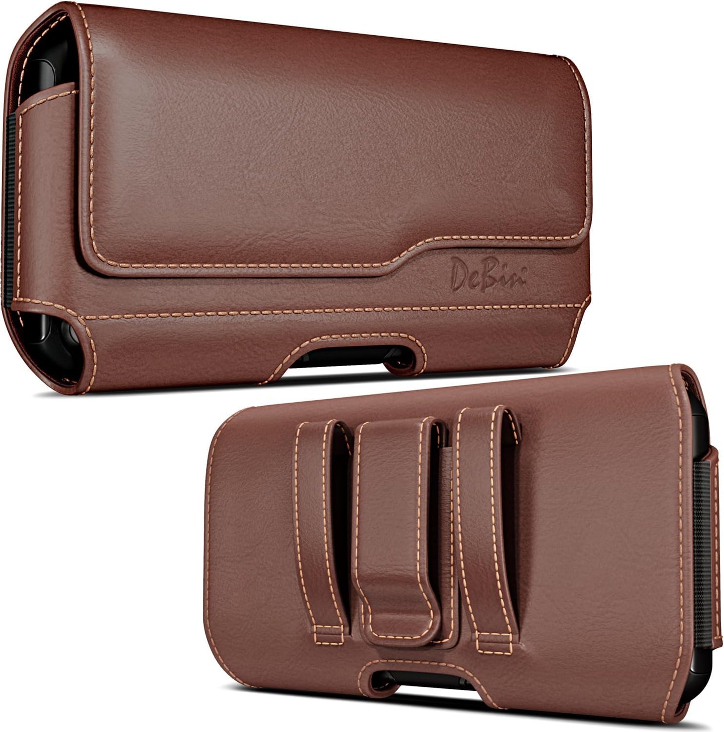 DeBin Holster for iPhone 17 17 Pro 16 16e 16 Pro 15, 15 Pro 14 13 12 11 X Xs 10 XR, Galaxy S25 S24 5G, S23, S22 - Cell Phone Belt Holder Clip Case Pouch Cover (Fit Cellphone with Case on) Black