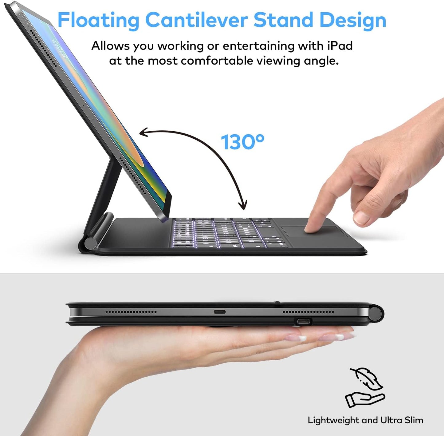 Keyboard Case for iPad Air 11-inch (M3 2025 / M2 2024) & iPad Pro 11 inch(1st/2nd/3rd/4th Generation) – Magic-Style Magnetic Keyboard Case with Multi-Touch Trackpad for 10.9” iPad Air 4th/5th Gen.