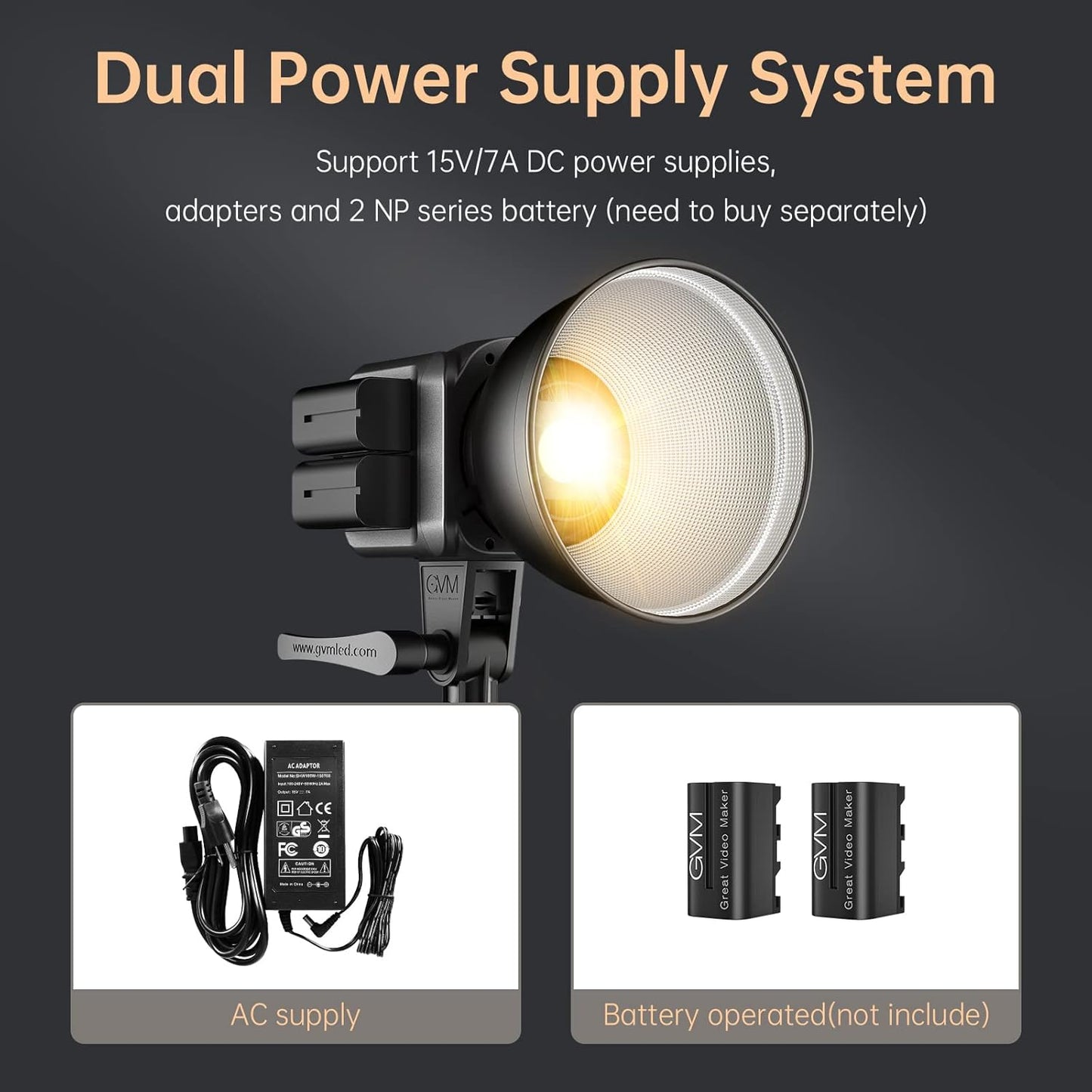 GVM Great Video Maker GVM 80W Bi-Color COB Video Light Kit, 2700K~7500K Continuous Lighting for Photography with Bowens Mount Softbox&Stand, 8 Effects Support AC Adapter & NP Battery