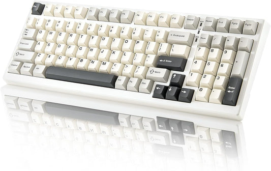 YUNZII YZ98 Gasket Mechanical Keyboard,99 Key Hot Swappable BT5.0/2.4G/USB-C Wireless NKRO 98% 1800 Layout with RGB LED Backlit for Linux/Win/Mac(White, Cocoa Cream V2 Switch)