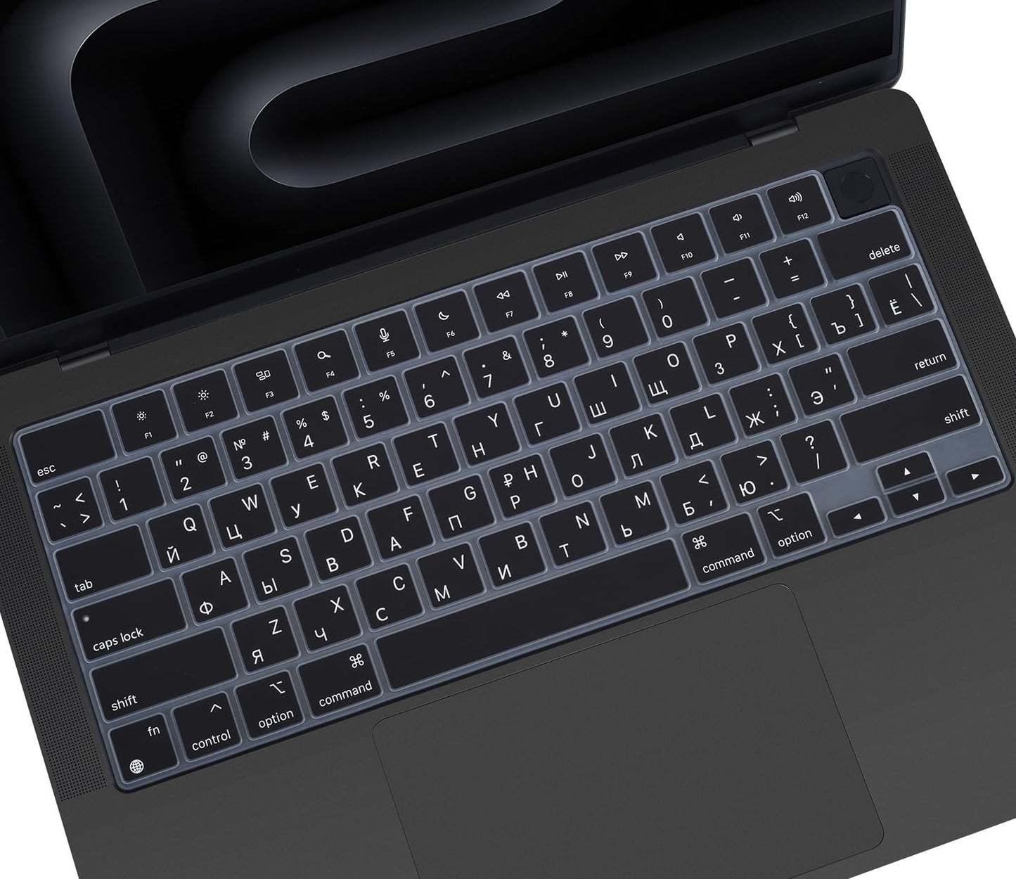 Russian Keyboard Cover Skin for 2024 2023 2022 2021 Apple MacBook Pro 14 A3112 A3401 A3185 A2992 A2918 A2442 A2779, MacBook Pro 16 A3403 A3186 A2991 A2485 A2780 M4 M3 M2 M1 Pro Max Protector-Black