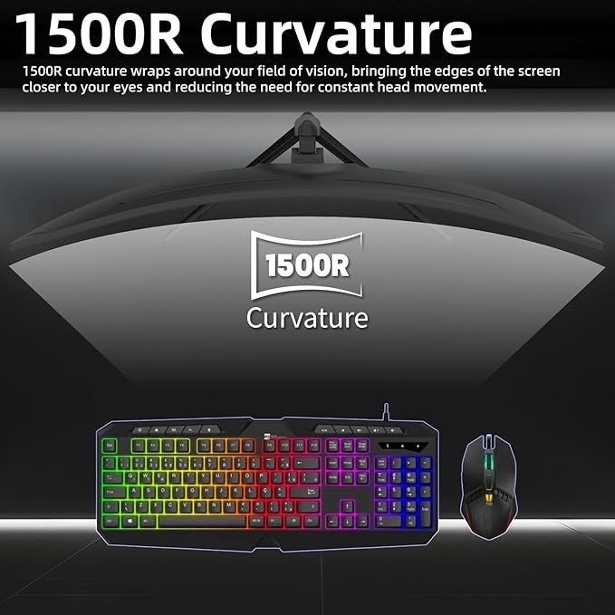 49 Inch Curved Ultrawide Gaming Monitor, 4K (3840x1080P), 165Hz, HDR10 1500R, 32:9, AMD FreeSync, 125% sRGB, Computer Monitor, HDMI/DP VESA100*100mm Black
