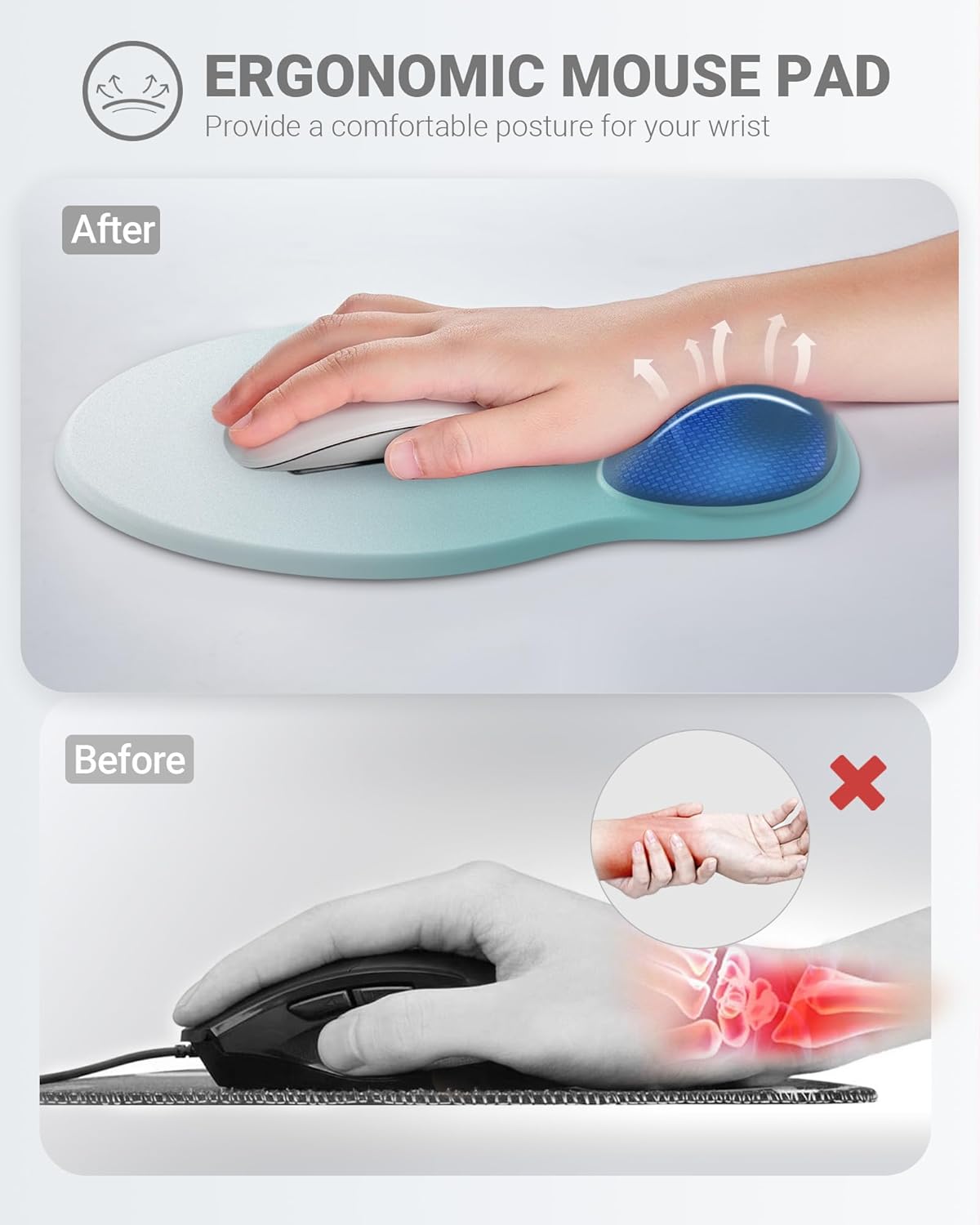 Ergonomic Mouse Pad Wrist Support Set, Memory Foam Keyboard Wrist Rest Set, Keyboard Pad, Non-Slip Base Mousepad(Gradient White Blue Set)