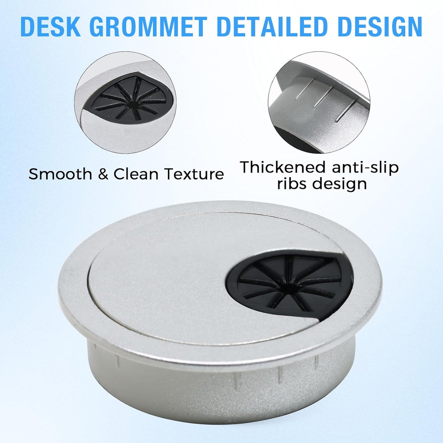 Desk Grommet 2" (50 mm), Desk Cord Hole Cover, Cable Grommet ABS Plastic, Desk Hole Grommet for Office and Home Table Cable, Detachable Cable Cord Organizer (Silver Sand 4 Pcs)
