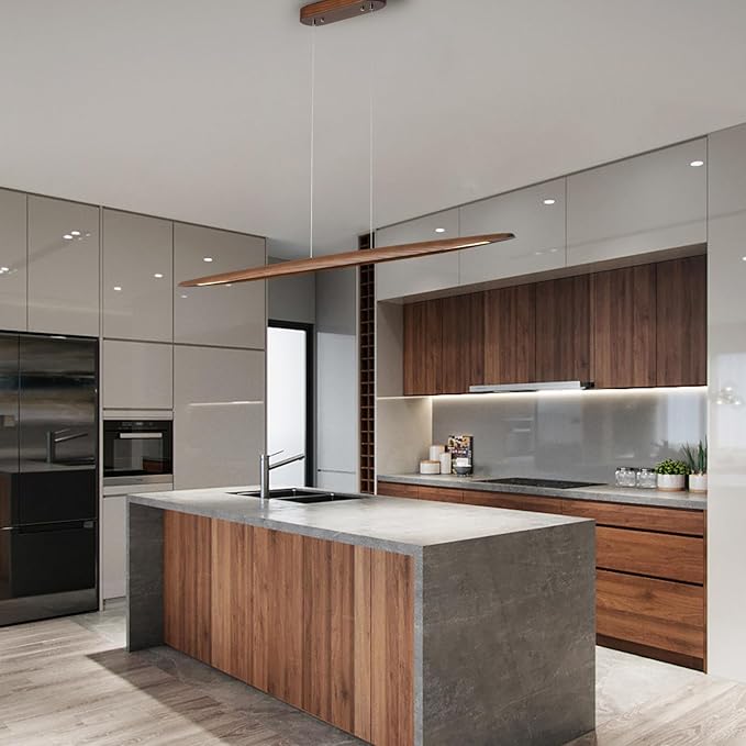 51" Wood Linear Pendant Light Wood Dining Room Light Fixture Modern Pool Table Lights Kitchen Island Lights for Dining Room Bar Kitchen Island Walnut Color